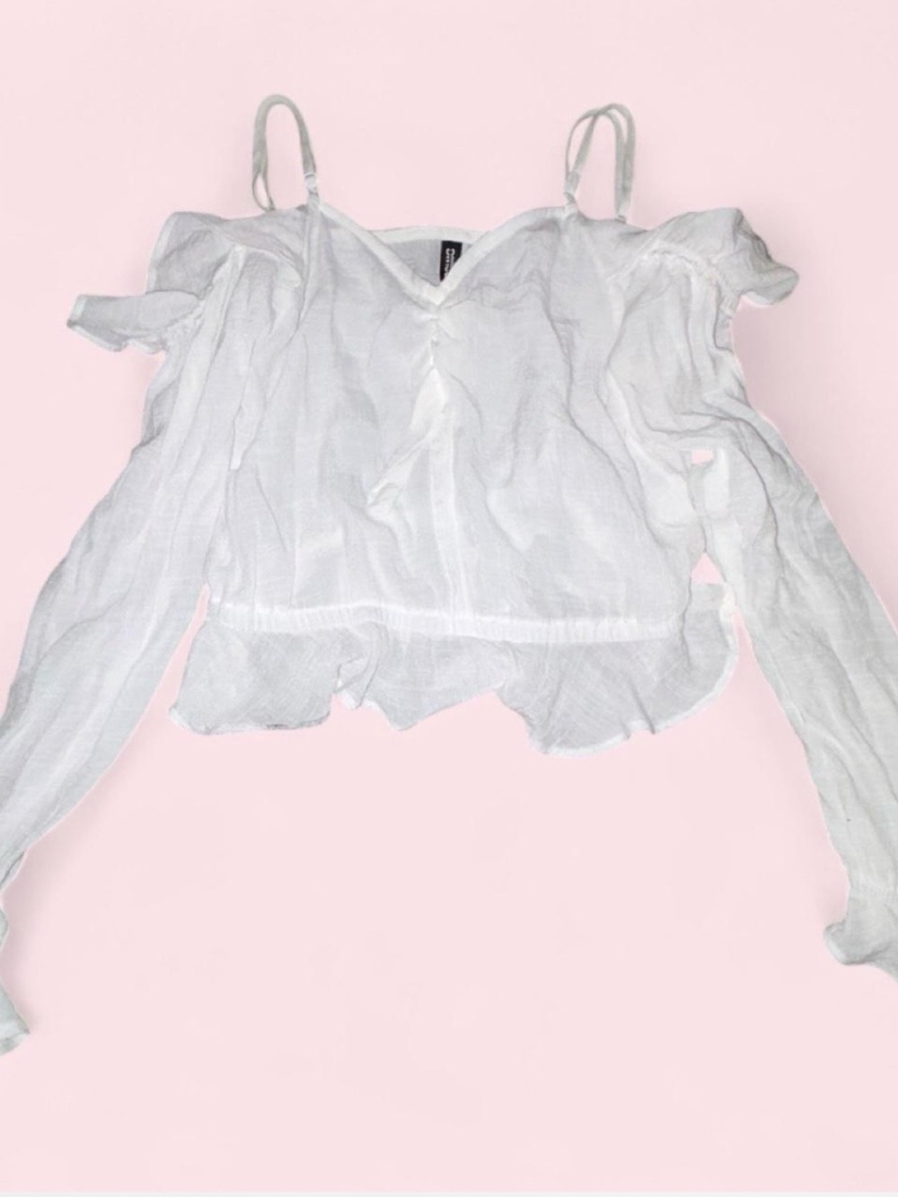 Divided White Cold-Shoulder Camisole with Ruffle Trim